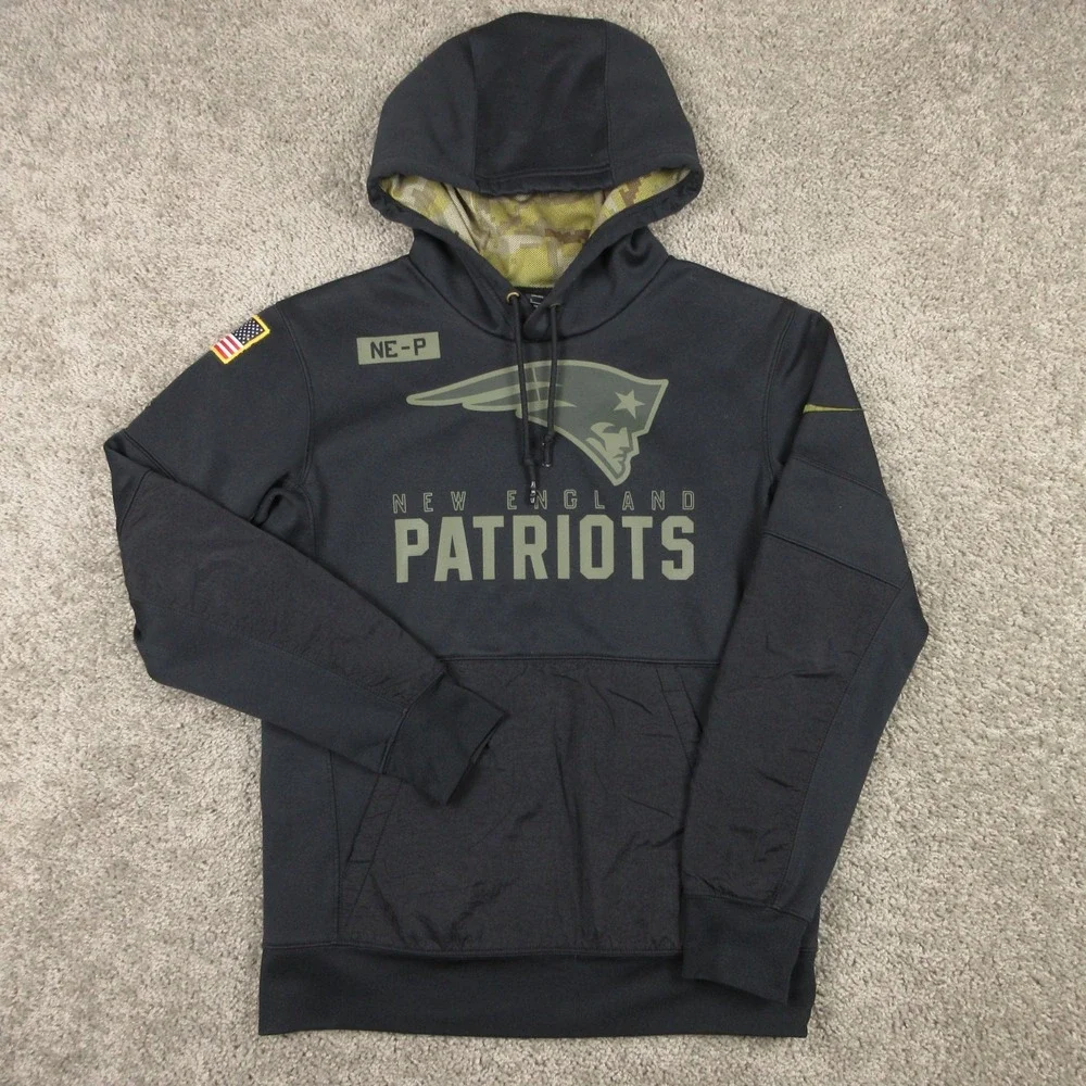 New England Patriots Sweater Mens Small Hoodie Sweatshirt NFL Slaute To Service